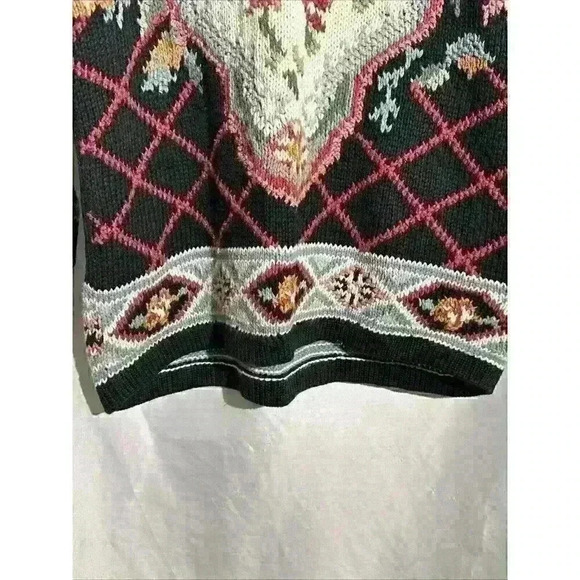 Heirloom Collectibles Sweater Womens Medium Black Floral Vintage 90s Cotton Knit - Picture 6 of 9